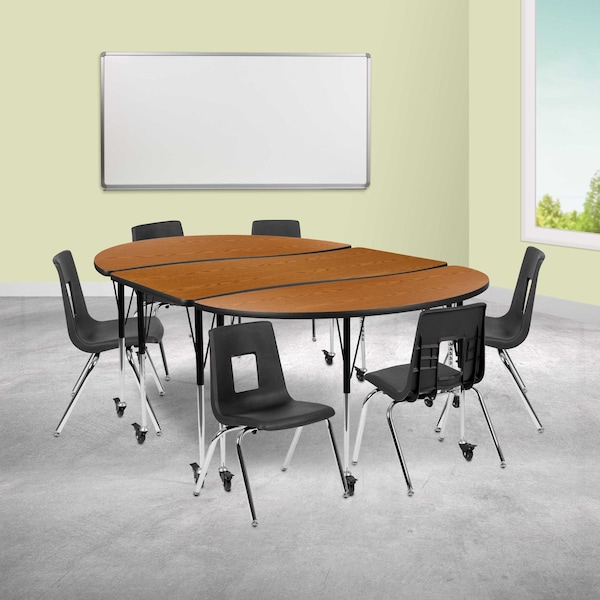Flash Furniture Mobile 86" Oval Wave Oak Table Set-16" Chairs XU-GRP-16CH-A3060CON-60-OAK-T-A-CAS-GG - main